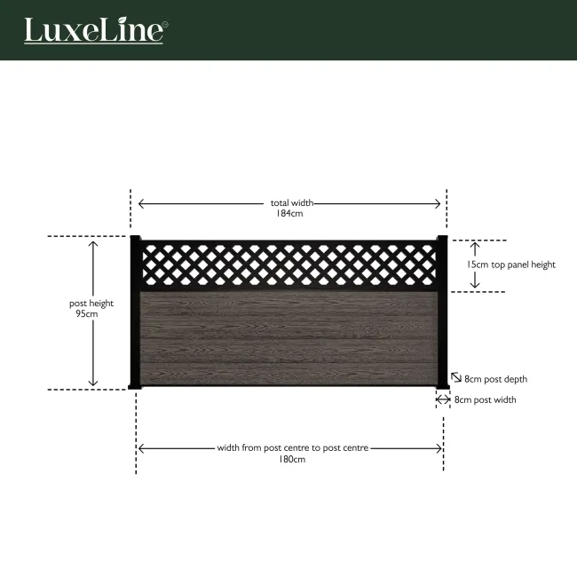 LuxeLine Composite Fence Panel Black 3ft High - Slat Decorative Screen with Aluminium Post