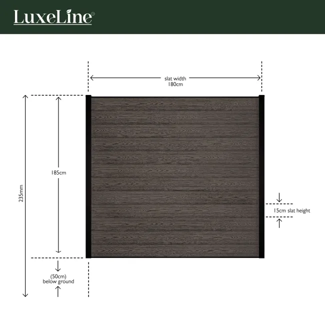 LuxeLine® Teak Composite Fence Panel with Buried Aluminium Post 6ft