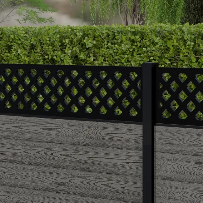 LuxeLine Composite Fence Panels Light Grey 3ft High - Lattice Decorative Screen with Aluminium Post 
