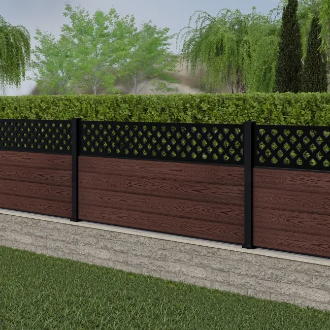 LuxeLine Composite Fence Panel Walnut 3ft High - Lattice Decorative Screen with Aluminium Post