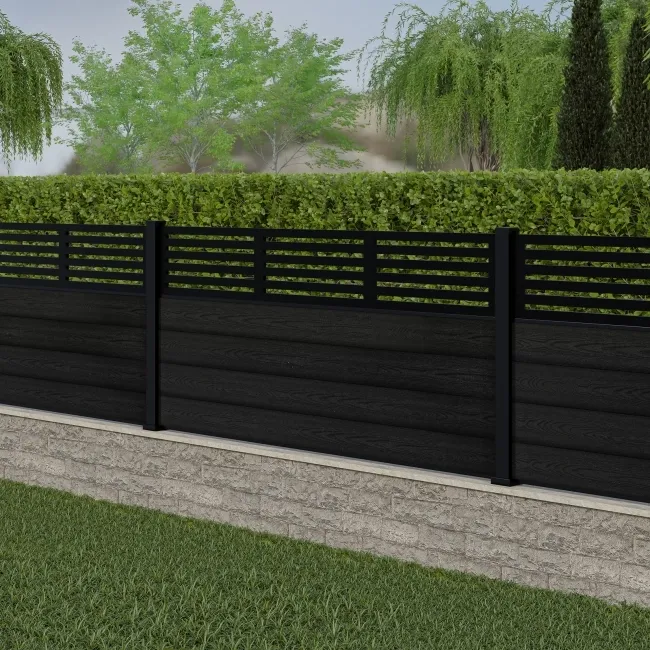 LuxeLine Composite Fence Panel Black 3ft High - Slat Decorative Screen with Aluminium Post