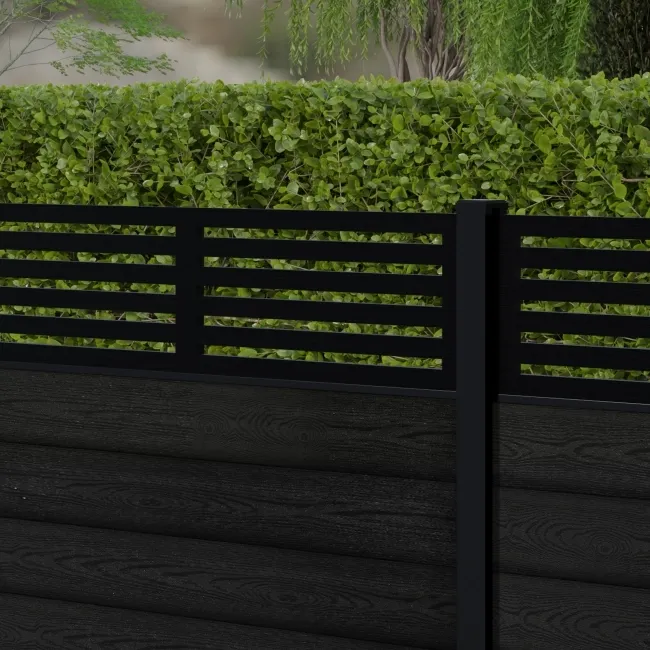 LuxeLine Composite Fence Panel Black 3ft High - Slat Decorative Screen with Aluminium Post
