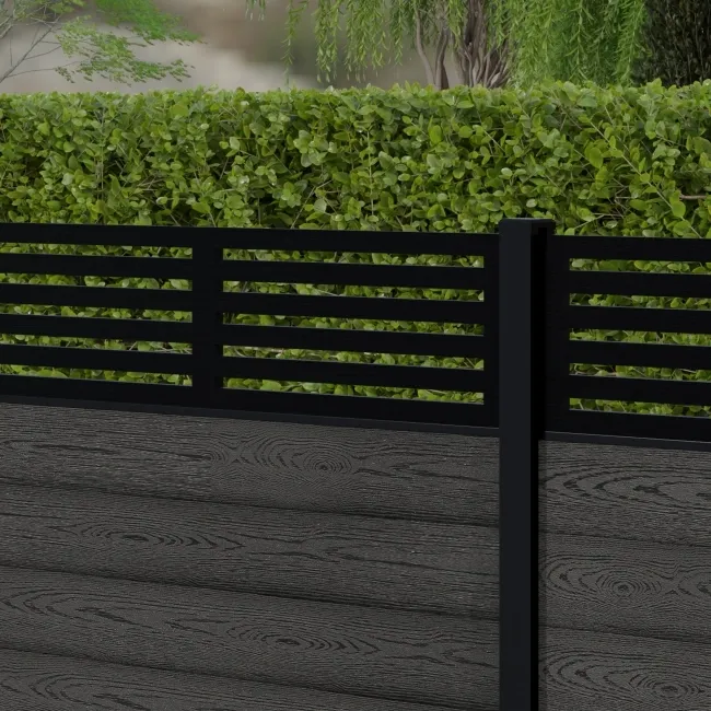LuxeLine Composite Fence Panel Dark Grey 3ft High - Slat Decorative Screen with Aluminium Post