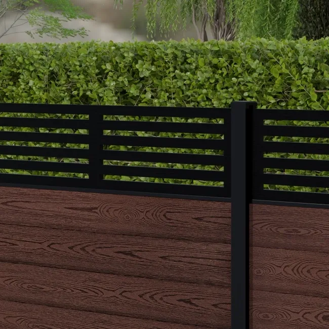 LuxeLine Composite Fence Panel Walnut 3ft High - Slat Decorative Screen with Aluminium Postm