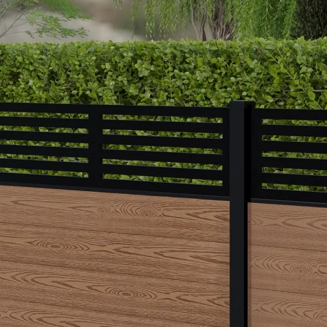 LuxeLine Composite Fence Panel Teak 3ft High - Slat Decorative Screen with Aluminium Post