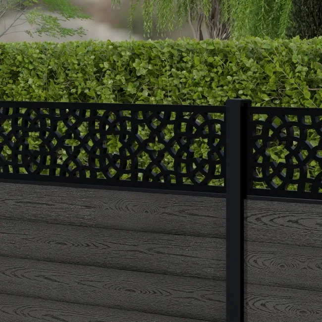 LuxeLine Composite Fence Panel Dark Grey 3ft High - Moroccan Decorative Screen with Aluminium Post