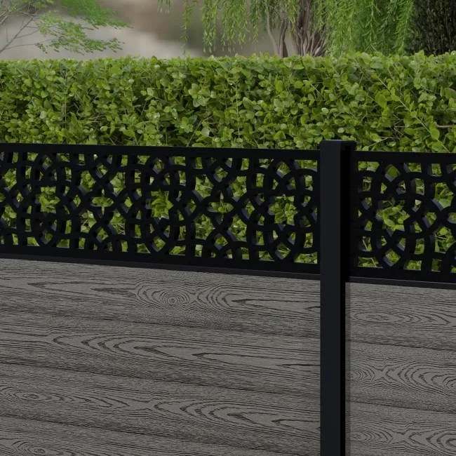 LuxeLine Composite Fence Panel Light Grey 3ft High - Moroccan Decorative Screen with Aluminium Post