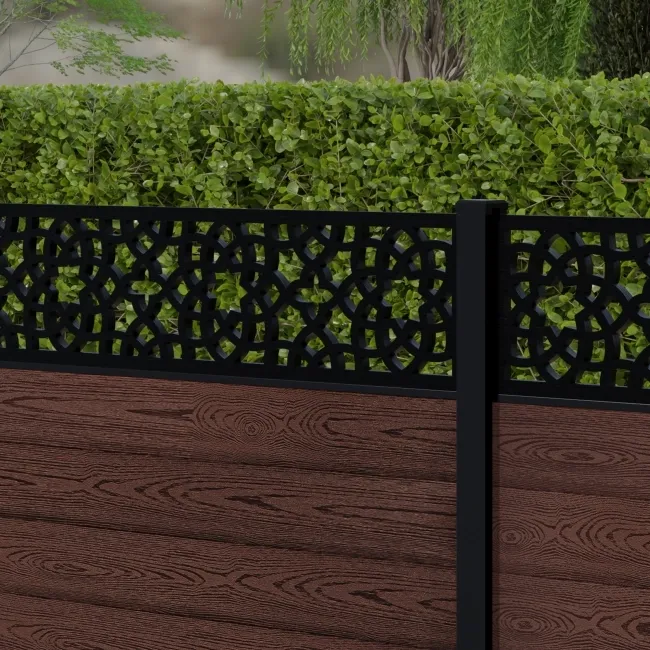 LuxeLine Composite Fence Panel Walnut 3ft High - Moroccan Decorative Screen with Aluminium Post