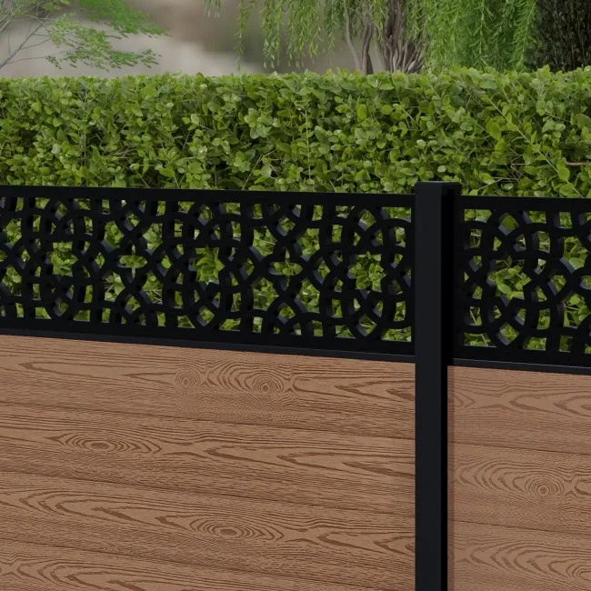 LuxeLine Composite Fence Panel Teak 3ft High - Moroccan Decorative Screen with Aluminium Post