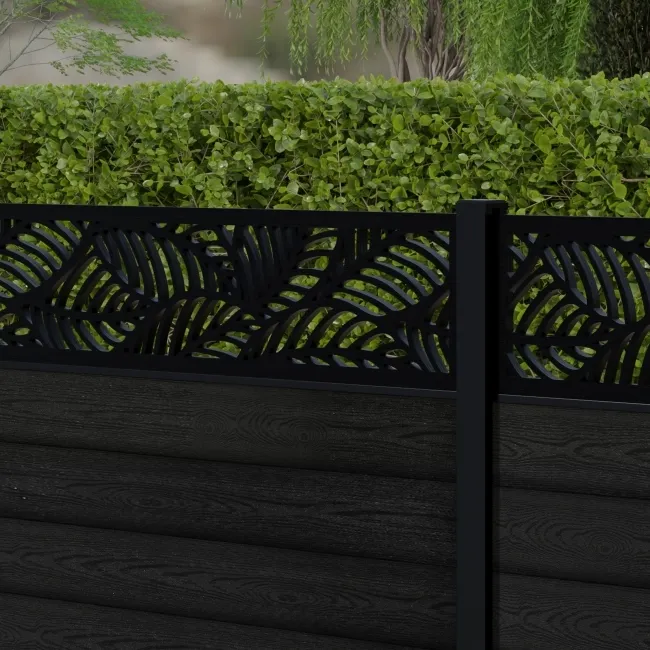 LuxeLine Composite Fence Panel Black 3ft High - Jungle Decorative Screen with Aluminium Post