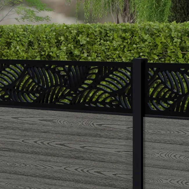 LuxeLine Composite Fence Panel Light Grey 3ft High - Jungle Decorative Screen with Aluminium Post