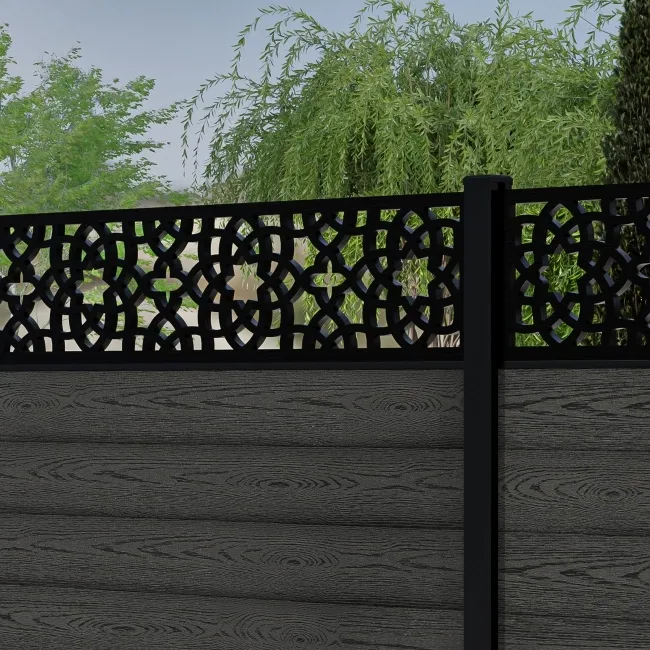 LuxeLine® Classic Straight Top Moroccan Design Screen with Dark Grey Composite Fence Panels & Aluminium Post 180cm