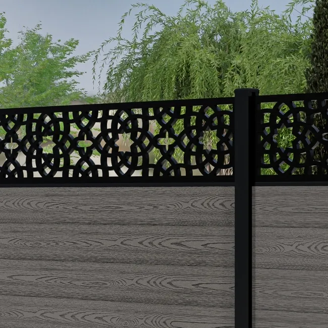 LuxeLine® Classic Straight Top Moroccan Design Screen with Light Grey Composite Fence Panels & Aluminium Post 180cm