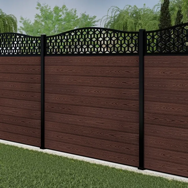 LuxeLine Composite Fence Panel Walnut 6ft High - Geometric Decorative Screen with Aluminium Post