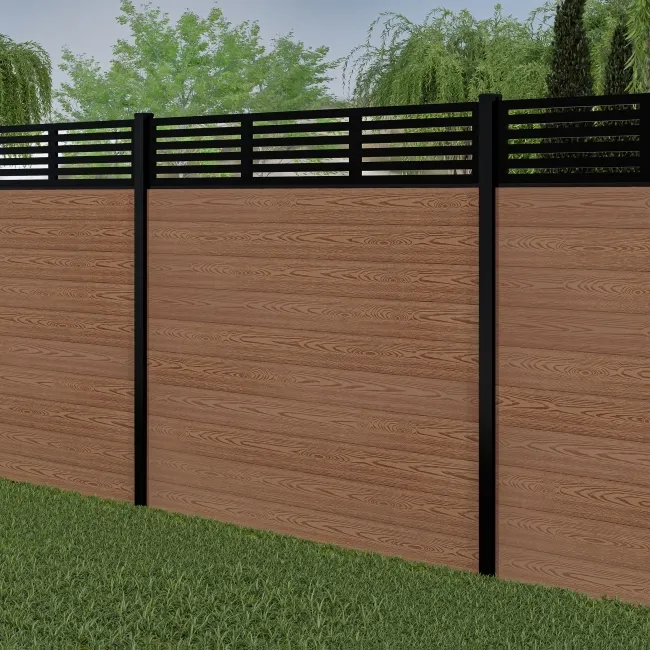 LuxeLine Composite Fence Panel Teak 6ft High - Slat Decorative Screen with Buried Aluminium Post