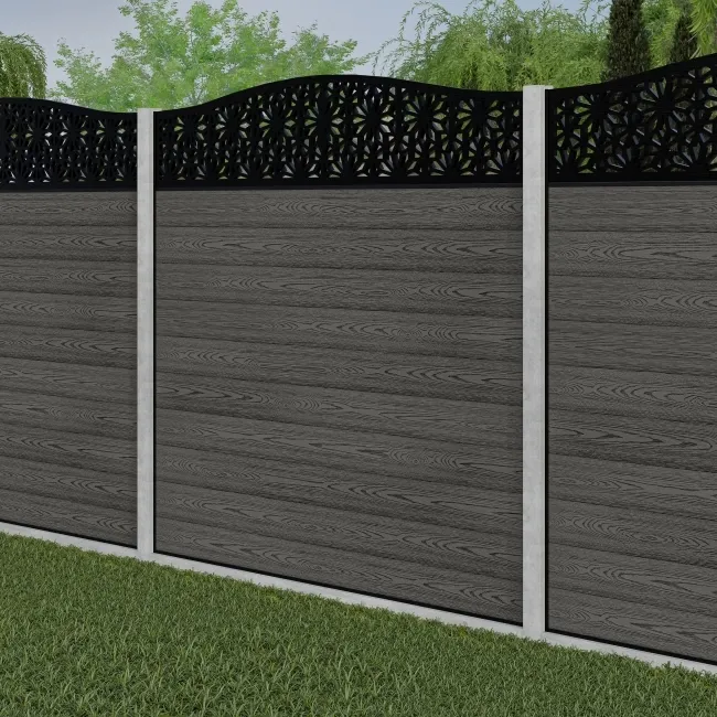 LuxeLine Composite Fence Panel Light Grey - Floral Decorative Screen for Own Post