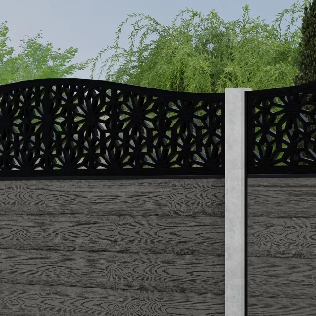 LuxeLine Composite Fence Panel Light Grey - Floral Decorative Screen for Own Post