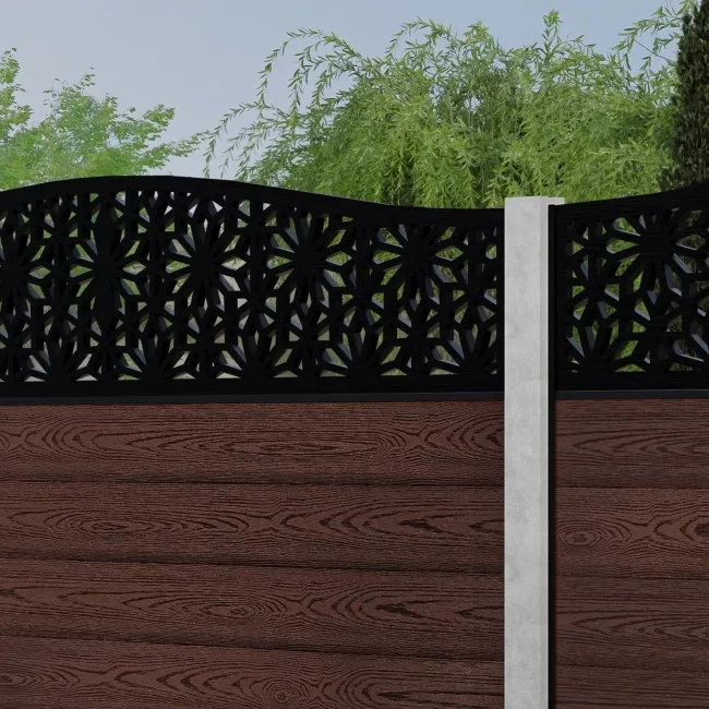 LuxeLine Composite Fence Panel Walnut - Floral Decorative Screen for Own Post