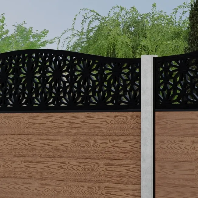 LuxeLine Composite Fence Panel Teak - Floral Decorative Screen for Own Post