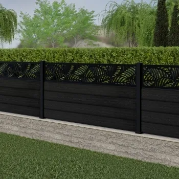 LuxeLine® Classic Straight Top Jungle Design Screen with Black Composite Fence Panels & Aluminium Post 90cm