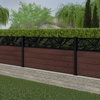 LuxeLine® Classic Straight Top Jungle Design Screen with Walnut Composite Fence Panels & Aluminium Post 90cm