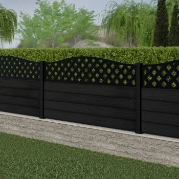 LuxeLine® Classic Curve Top Lattice Design Screen with Black Composite Fence Panels & Aluminium Post 90cm