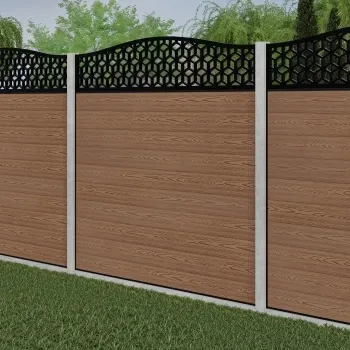 LuxeLine Composite Fence Panel Teak - Geometric Decorative Screen for Own Post