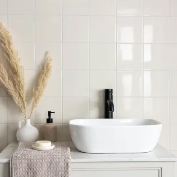 Monocolour Rico Cream Gloss Flat Square Wall Tiles 150x150