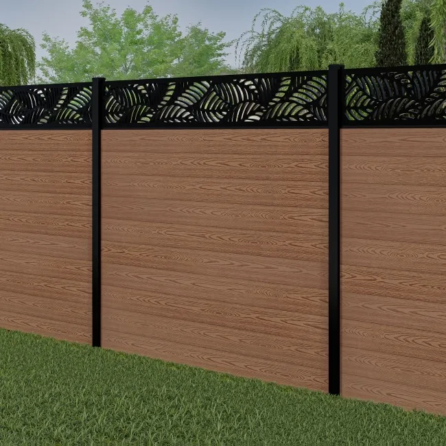 LuxeLine Composite Fence Panel Teak 6ft High - Jungle Decorative Screen with Buried Aluminium Post