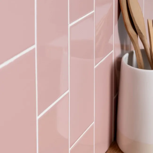 Monocolour Rico Pink Gloss Flat Metro Wall Tiles 200x100