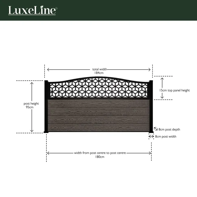 LuxeLine Composite Fence Panel Teak 3ft High - Geometric Decorative Screen with Aluminium Post