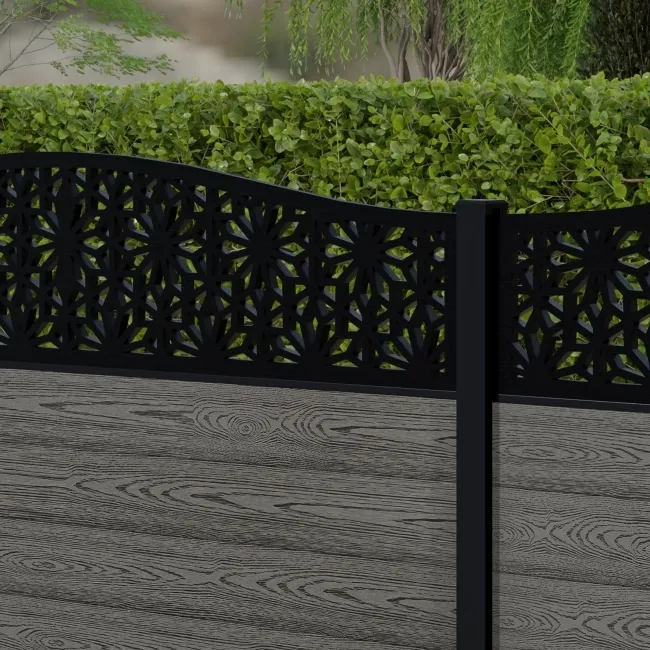 LuxeLine Composite Fence Panel Light Grey 3ft High - Floral Decorative Screen with Aluminium Post