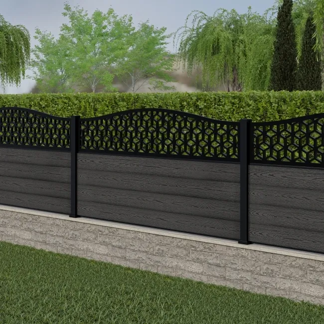 LuxeLine Composite Fence Panel Dark Grey 3ft High - Geometric Decorative Screen with Aluminium Post