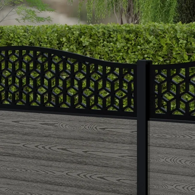 LuxeLine Composite Fence Panel Light Grey 3ft High - Geometric Decorative Screen with Aluminium Post