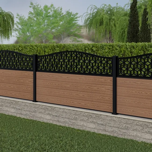 LuxeLine Composite Fence Panel Teak 3ft High - Geometric Decorative Screen with Aluminium Post