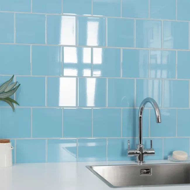 Monocolour Rico Blue Gloss Flat Square Wall Tiles 150x150