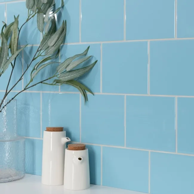 Monocolour Rico Blue Gloss Flat Square Wall Tiles 150x150