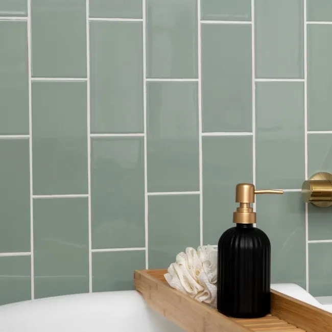 Monocolour Rico Green Gloss Flat Metro Wall Tiles 200x100