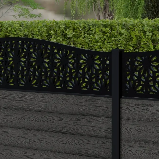 LuxeLine Composite Fence Panel Dark Grey 3ft High - Floral Decorative Screen with Aluminium Post