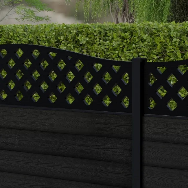LuxeLine Composite Fence Panel Black 3ft High - Curve Top Lattice Decorative Screen with Aluminium Post