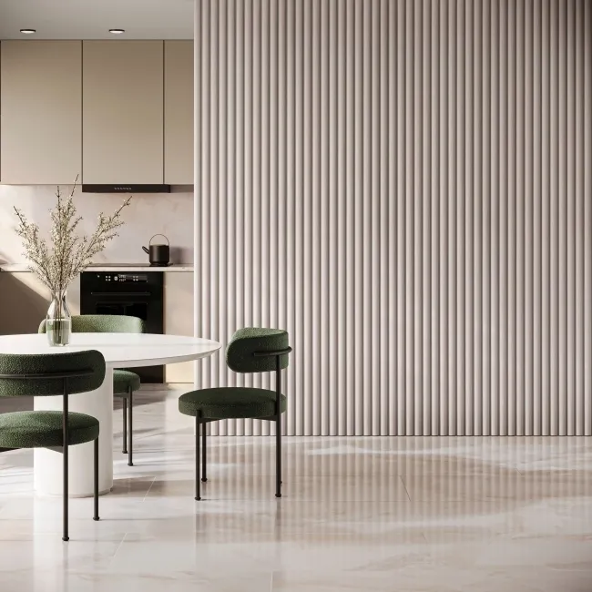 Trepanel Design® Light Oak on Antique White Felt Curve Acoustic Wood Slat Panels