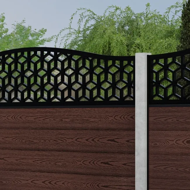LuxeLine Composite Fence Panel Walnut - Geometric Decorative Screen for Own Post