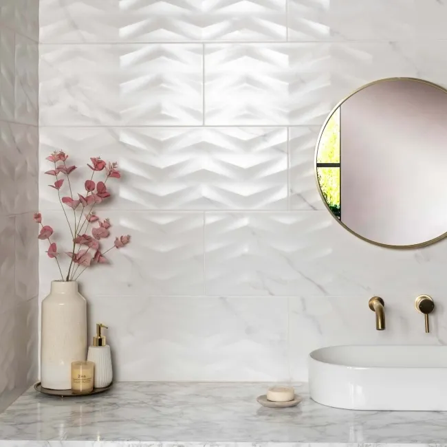 Ambience White Matt Wavy Marble Effect Wall Tiles