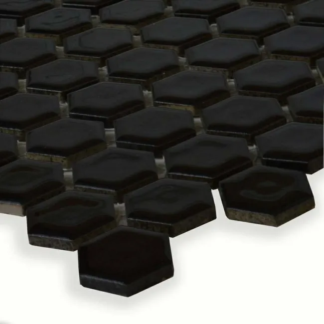 Pixel Black 23x23 Hexagon Gloss Mosaic Tiles'