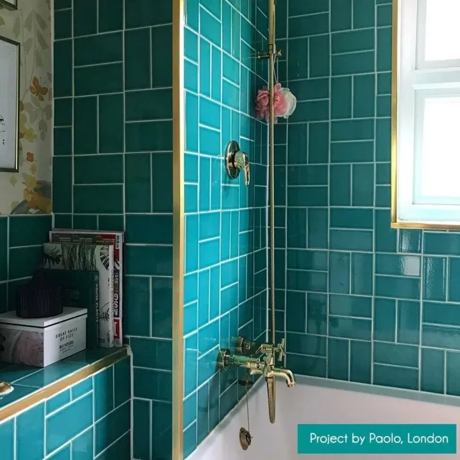 Antique Monceau Teal Green Gloss Flat Crackle Metro Wall Tiles