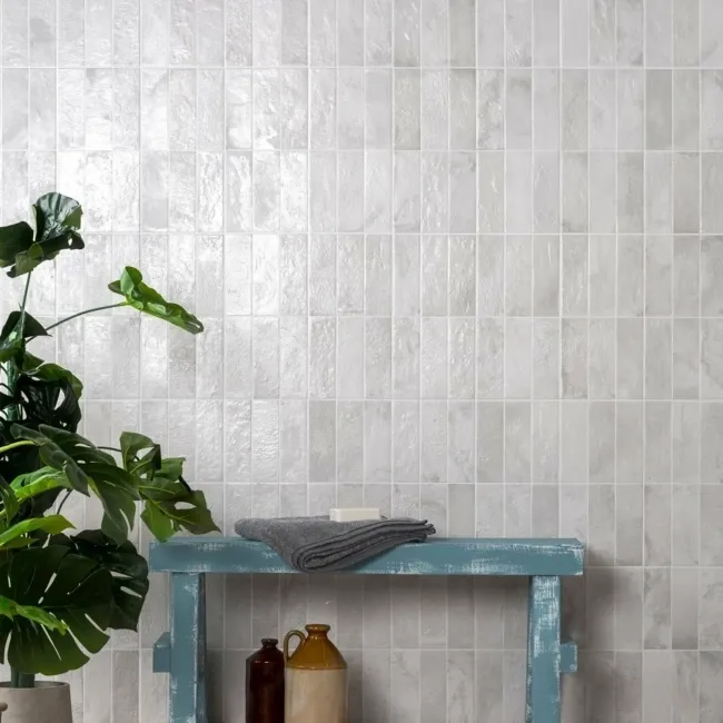 Raku White Ceramic Brick Effect Wall Tiles