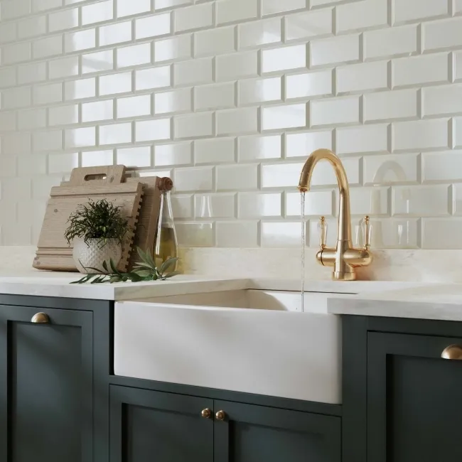 Victoria Ceramic Gloss Cream Mini Metro Tiles