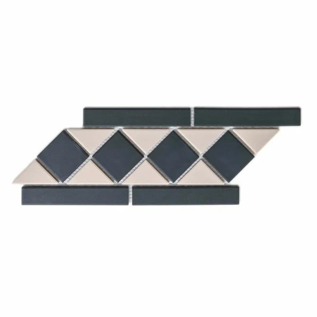 Churchill White & Navy Blue Border Matt Victorian Tiles