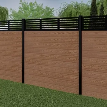 LuxeLine Composite Fence Panel Teak 6ft High - Slat Decorative Screen with Buried Aluminium Post