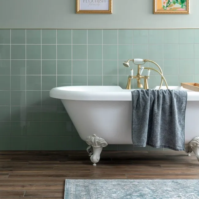 Monocolour Rico Green Gloss Flat Square Wall Tiles 150x150